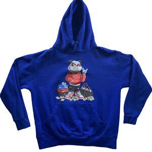 Streetwear Royal Blue Graphic Hoodie Featuring Panda Character & Money Design HE